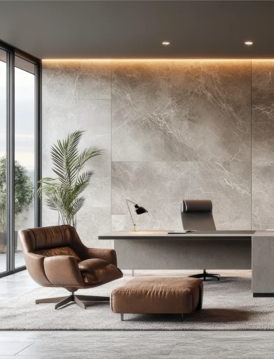 Executive office fitout with leather lounge chair