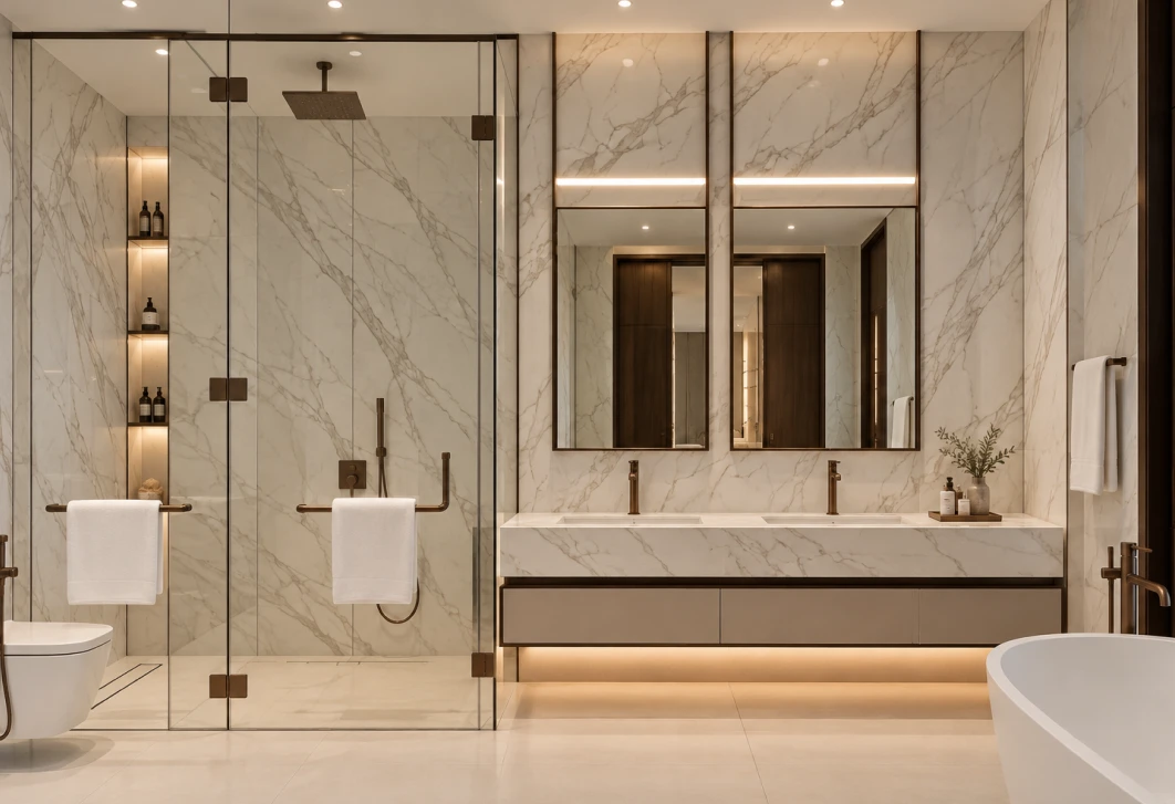 Luxury bathroom fitout with marble walls